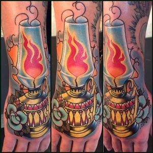 Oil Lamp Tattoo by @sixsixsixchris #oillamp #traditional #lamp