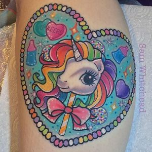 Rainbow unicorn tattoo by Sam Whitehead. #cute #pastel #rainbow #unicorn #SamWhitehead