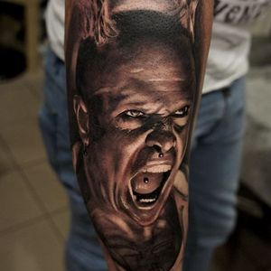 Badass Keith Flint portrait tattoo by Alex Morozov #AlexMorozov #TheProdigy #KeithFlint #blackandgrey #realistic #portrait