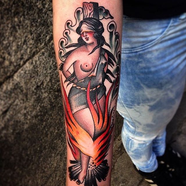 Burning Witch Tattoo by Rafa Decraneo #witch #witchtattoo #burningwitch #bu...