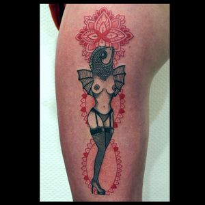 Inverted mermaid tattoo by Lady Pain #blackwork #mermaid #LadyPain #invertedmermaid #redink #mermaidtattoo