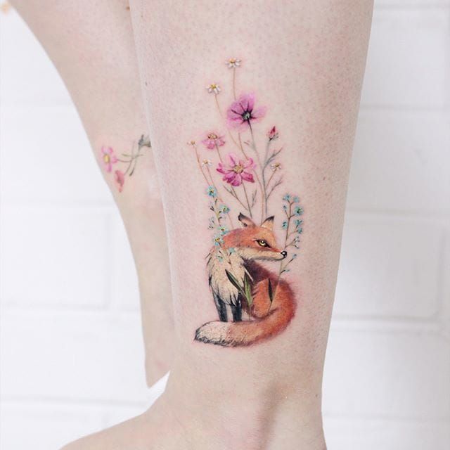 Fox Double Exposure Temporary Tattoo Sticker  OhMyTat