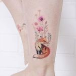 Little fox and flowers by Lena Fedchenko #LenaFedchenko #lena_fedchenko #moscow #small #little #fox #flower #flowerbylena #tattoobylena #tattoooftheday
