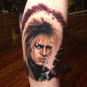 David Bowie as Jareth from Labyrinth. Tattoo by Mick Squires. #realism #colorrealism #portrait #DavidBowie #labyrinth #Jareth #MickSquires
