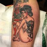 Tattooed Pin Up Girl Tattoo by Colo López #pinup #pinupgirl #oldschoolpinup #traditionalpinup #traditionalgirl #traditional #ColoLopez