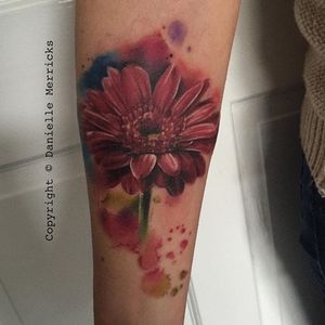 Watercolor gerbera by Danielle Merricks. #flower #gerbera #inksplatter #watercolor #DanielleMerricks