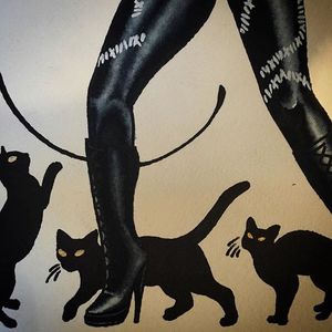 Black Cat by Heather Bailey (via IG-cathedraloftears) #artist #tattooartist #gothic #flashart #fineart #artshare #HeatherBailey #blackcat #whip #legs