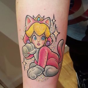 Neko Princess Peach tattoo by Mewo Llama. #supermario #videogame #cat #princess #MewoLlama