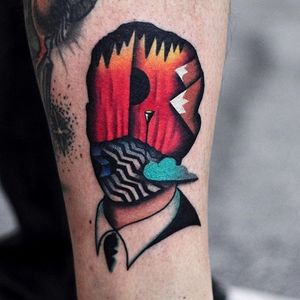 Twin Peaks tattoo by David Cote. #DavidCote #semiabstract #trippy #psychedelic #popculture #twinpeaks #tv