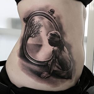 Black and grey mirror tattoo #mirrortattoo #blackandgreytattoos #GabrielePais