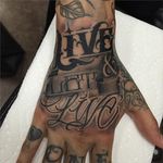 Lettering Hand Tattoo by Big Meas #lettering #script #handtattoos #BigMeas