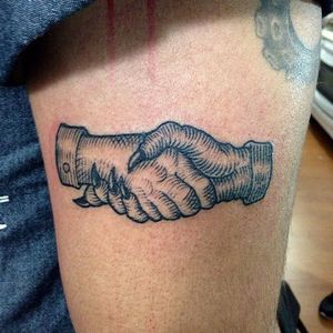 Devils Handshake Tattoo by Miguel Angel Viessa #devilshandshake #handshaketattoo #deviltattoo #traditional #MiguelAngelViessa