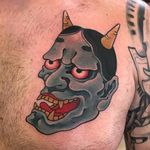 Oni mask by Chris Garver #ChrisGarver #color #Japanese #oni #onimask #hannya #mask #demon #ghost #yokai #folklore #tattoooftheday