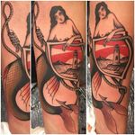 Mermaid Tattoo by Stizzo #traditional #fineline #traditionalfineline #mermaid #lighthouse #rope #classictattoos #Stizzo