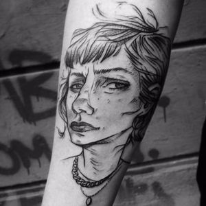 Beautiful portrait tattoo by Jules Wenzel #JulesWenzel #illustrative #sketch #sketchstyle #blackwork #blckwrk
