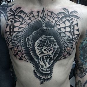 Gorilla Blastover Tattoo by Victor Rebel #gorilla #blastover #traditional #oldschool #classic #boldwillhold #russianartist #VictorRebel