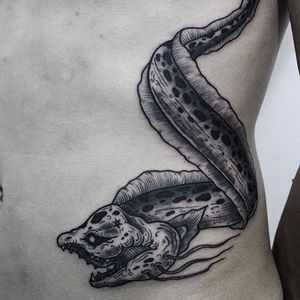 Moray eel tattoo by Black Fish #eel #BlackFish #morayeel #blackwork
