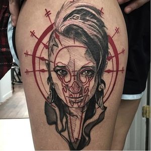 Punk woman tattoo by Mike Riina. #MikeRiina #sketch #blackandgrey #portrait #punk #woman #badass