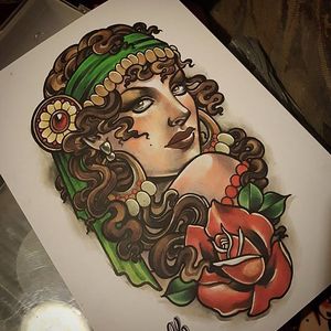Gypsy illustration by Sophie Lewis. #neotraditional #illustration #SophieLewis #gypsy #rose