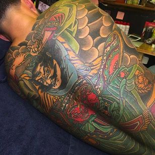 Tatuaje en la espalda de un guerrero japonés realizado por Amar Goucem.  #AmarGoucem #dragontattooNL #JapaneseStyle #horimono #bushido
