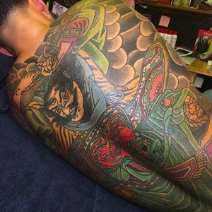 Japanese warrior back piece tattoo done by Amar Goucem. #AmarGoucem #dragontattooNL #JapaneseStyle #horimono #bushido