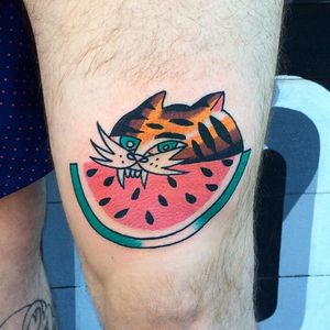 Melon tiger tattoo by Knarly Gav #GnarlyGav #tiger #melon #sketch (Photo: Instagram)