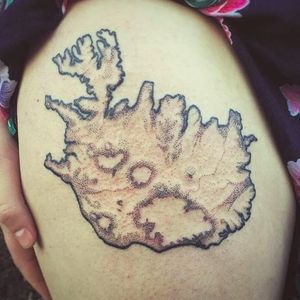 Iceland is a beautiful place. Hand poked map by Habba (via IG -- icelandtattoo) #habba  #iceland #dotwork