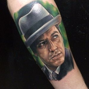 Michael Corleone Tattoo, artist unknown #TheGodfather #MichaelCorleone #gangster #gangsters #portrait