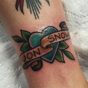 Jon Snow Heart and Banner Tattoo by Erin Odea #Jonsnowtattoo #Gameofthronestattoo #neotraditional #erinodea