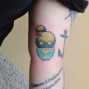 Cute cactus tattoo by Lou DC. #LouDC #kawaii #girly #cute #pinkwork #cactus