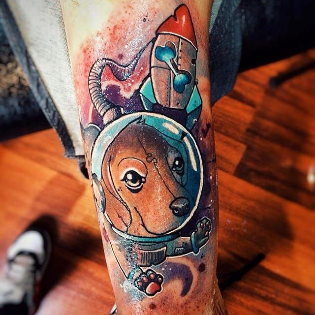 Space Dog Tattoo  Dog tattoos Cute tattoos Arm tattoo