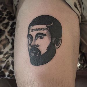 Blackwork Drake tattoo by Feroze Mcleod. #drake #music #rapper #celebrity #fan #blackwork #FerozeMcleod