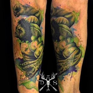 El increíble tatuaje de acuarela de Hulk de Danny Scott.  #acuarela #abstracto #DannyScott #Hulk #TheIncredibleHulk