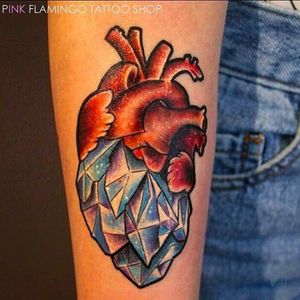 Anatomical Crystal Heart Tattoo done at Pink Flamingo Tattoo shop #PinkFlamingoTattooShop #Anatomical  #Crystal #Diamond #Heart #CrystalHeartTattoo #DiamondHeartTattoo