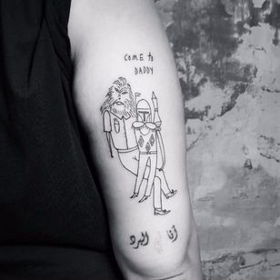 Star Wars tattoo by Bianka Szlachta #BiankaSzlachta #ignorantstyle #folk #naive #linework #minimalistic #starwars #chewbacca #bobbafett
