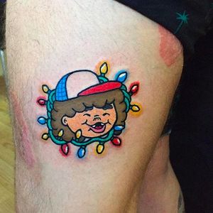 Cute Cartoonish Dustin from Stranger Things. Tattoo by Maria Truczinski @Mariatruczinski #StrangerThings #Netflix #tvshow #tvseries #portrait #DustinHenderson