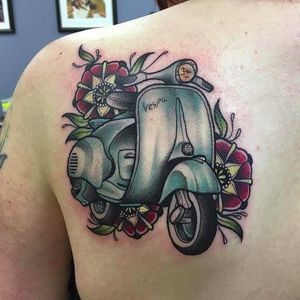 Vespa by Chris Copping (via IG -- chris_copping_tattoo) #chriscopping #vespa #vespatattoo #scooter #scootertattoo
