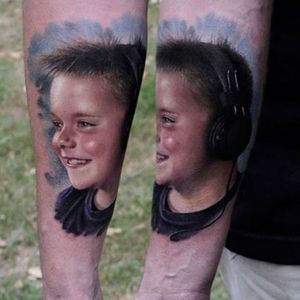 Cool Realistic Portrait Tattoo of a kid via @Karolrybakowski #PolandRybnik #InkognitoTattoo #Realistic #Painter #Style #Child #Children #portrait