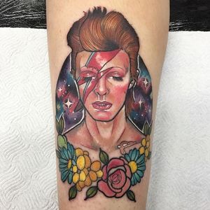 David Bowie Tattoo by Ashley Luka #davidbowie #davidbowie #neotraditional #neotraditionaltattoo #neotraditionaltattoos #colorfultattoos #brighttattoos #AshleyLuka