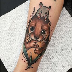 Otter Tattoo by Allday Jina #otter #animaltattoo #neotraditional #AlldayJina