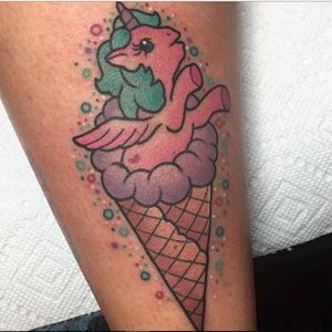 Kawaii ice cream tattoo by Alex Strangler (IG-alexstrangler). #AlexStrangler #icecream #kawaii #cute #cartoon #popculture #mylittlepony #pony #unicorn #pegasus #pegacorn #dessert