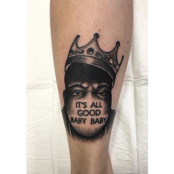 Single needle Notorious BIG portrait tattoo on the