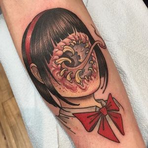Demon Schoolgirl Tattoo by Zach Black #schoolgirl #schoolgirltattoo #neotraditional #neotraditionaltattoo #japanese #japanesetattoo #gruesometattoos #ZachBlack
