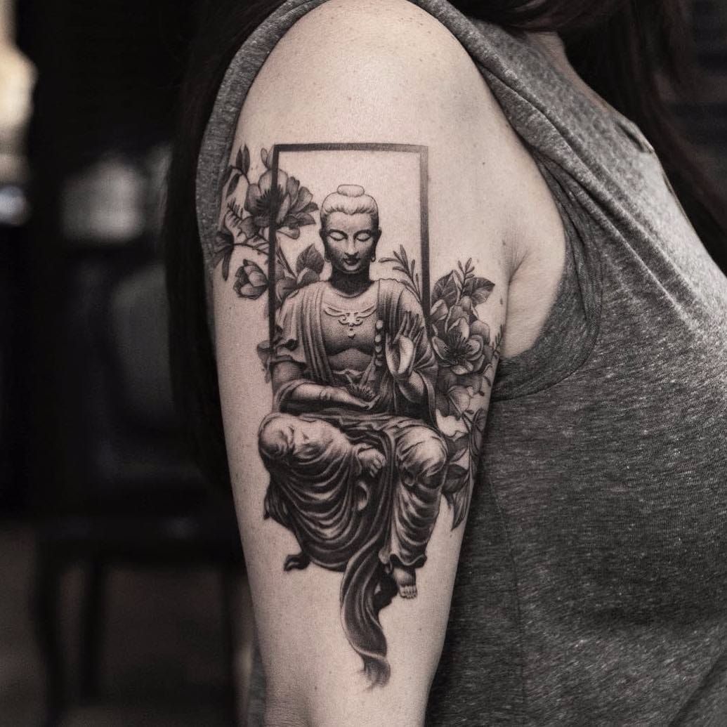 OM MANI PADME HUM  Quan Yin mantra translates to hail to the jewel  within the lotus done by the homie Alex at Hot Ink Tattoos Vallejo Ca   rBuddhism