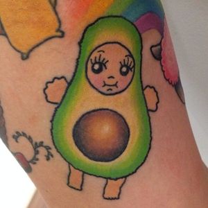 Avocado Kewpie Doll Tattoo by Cass Bramley #kewpiedoll #kewpie #CassBramley #avocado #fruit