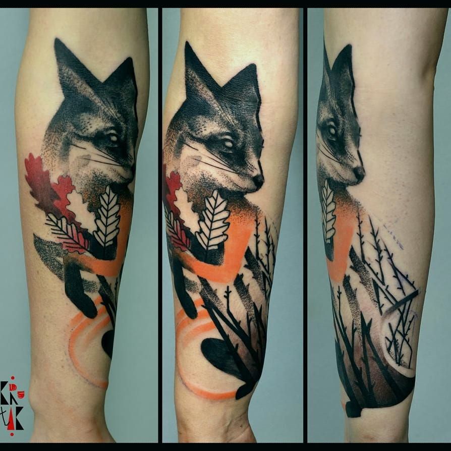 Tattoo uploaded by JenTheRipper • Fox tattoo by NOON #NOON #illustrative  #graphic #pattern #naiveart #geometric #contemporary #fox • Tattoodo