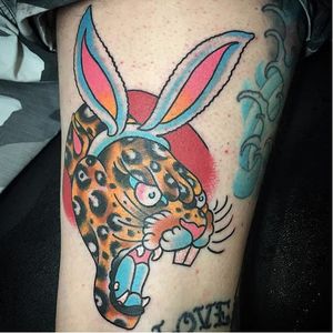 Bunny cat via @grangertattoo #panther #cat #cattoo #traditional