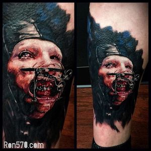 Marilyn Manson tattoo by Ron Russo. #RonRusso #MarilynManson #paleemperor #music #band #goth #alternative #metal #dark #portrait #colorrealism #horror