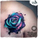 Candy-looking Rose Watercolor Tattoo via @EwaSrokaTattoo #EwaSrokaTattoo #Rainbow #Bright #WatercolorTattoo #Rose #Poland #watercolor