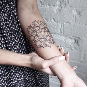 Mandala flower tattoo by Dasha Sumkina #dashasumkina #finelines #blackwork #dotwork #flower #floral #mandala  #linework